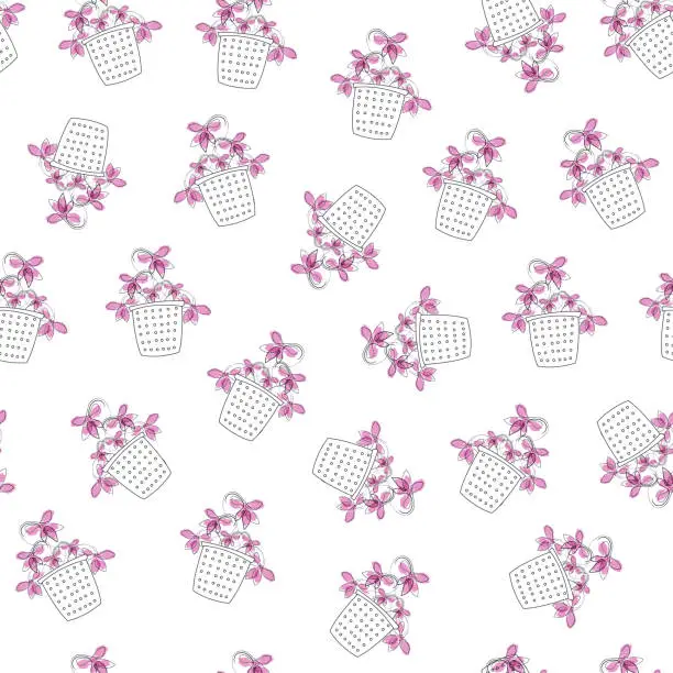 Vector illustration of Seamless Background: Repeating Lila und Violet Blooms in a thimble.