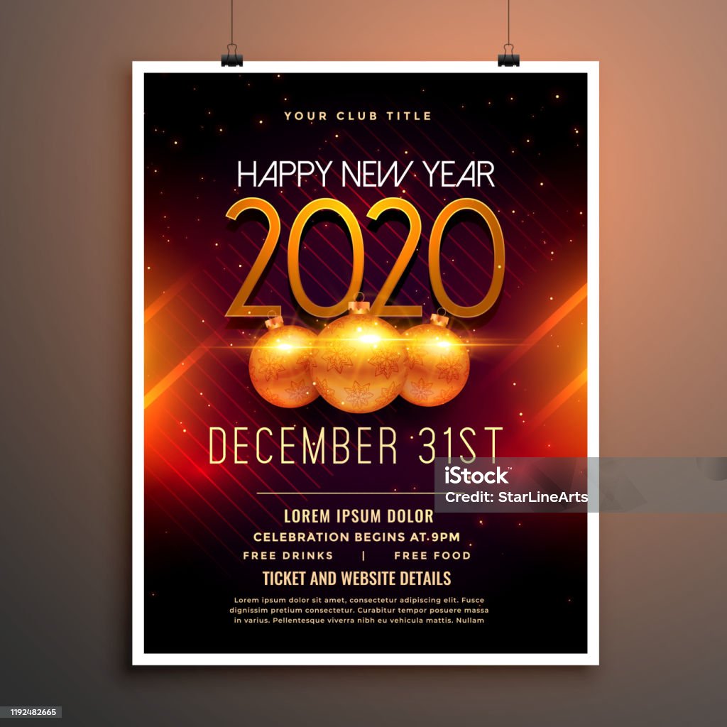 Shiny 2020 Happy New Year Flyer Template Design Stock Illustration ...