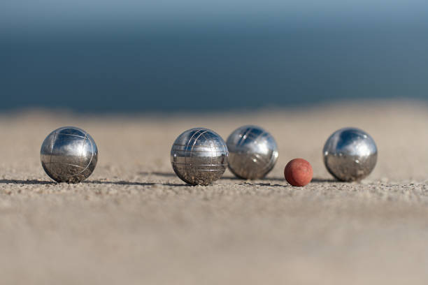 istock Metallic petanque four balls 1192483085