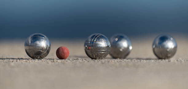 istock Metallic petanque four balls 1192483096