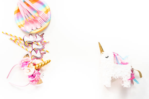 istock Objects for unicorn themed kids birthday party. 1192483756