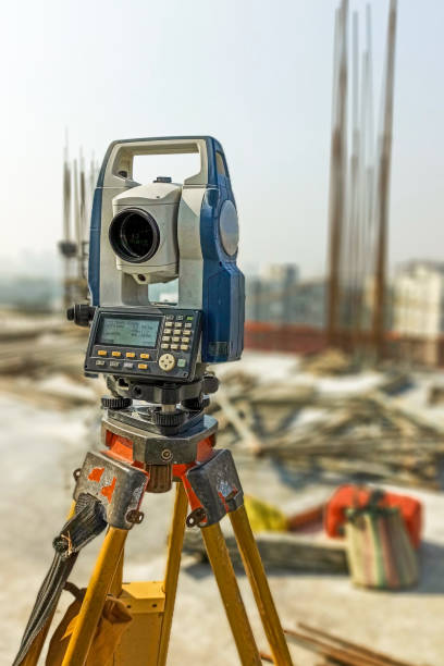 istock Modern surveyor equipment used in surveying and building construction 1192484096