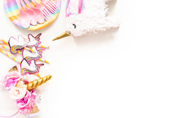 istock Objects for unicorn themed kids birthday party. 1192484284
