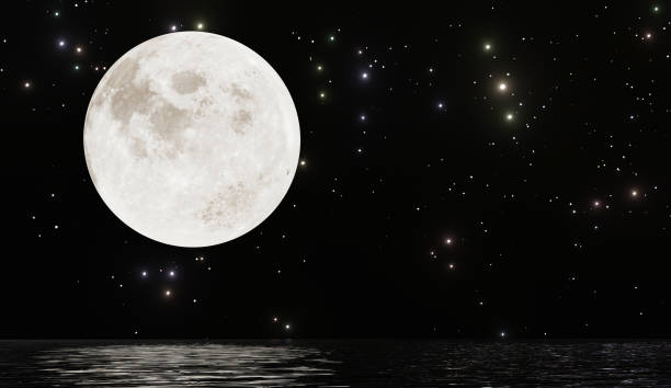 istock Full moon with many stars and reflection on water dark night sky background 1192485484
