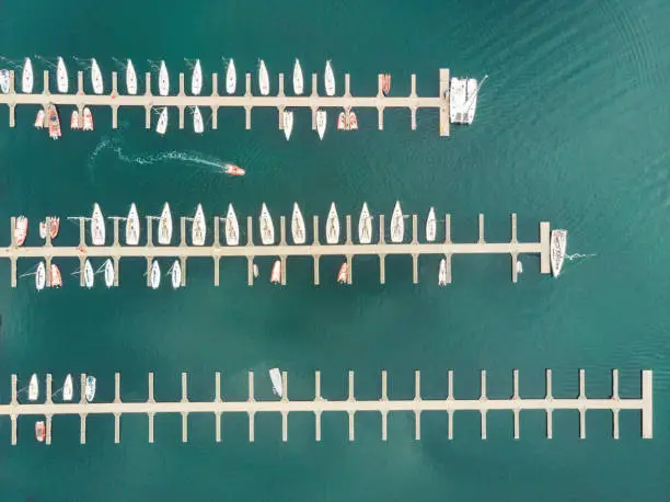 Photo of Top View of Moored Boats in Harbor