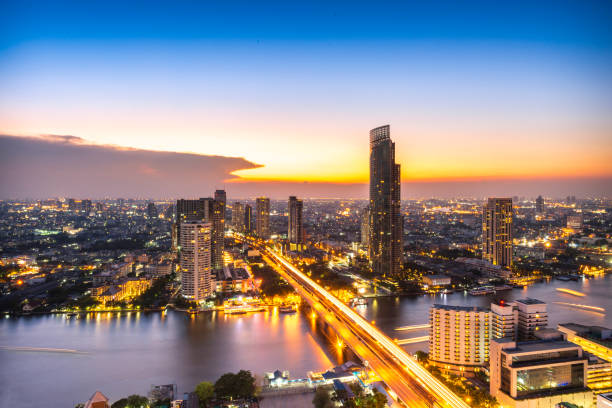 istock Twilight hour ,Chao Phraya river ,view from high building, Bangkok ,Thailand 1192494163
