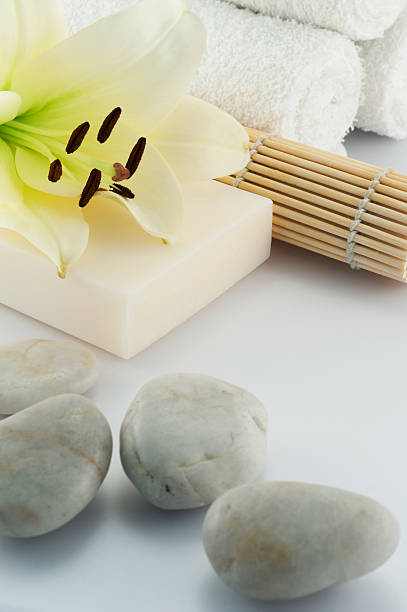 istock Soap and towels in bathroom 119249575