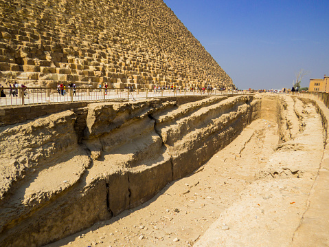 Cairo, Egypt - November 1, 2019: Excavations in front of the Great Pyramid of Giza.