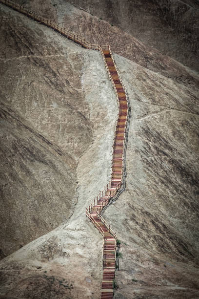 Stairway to heaven at Zhangye Danxia geopark Zhangye Danxia Geopark stairway to heaven. Gansu province in China. zhangye danxia geopark china stock pictures, royalty-free photos & images