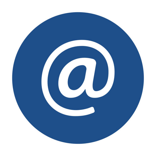 ilustraciones, imágenes clip art, dibujos animados e iconos de stock de icono de correo electrónico redondo azul, botón sobre un fondo blanco - @