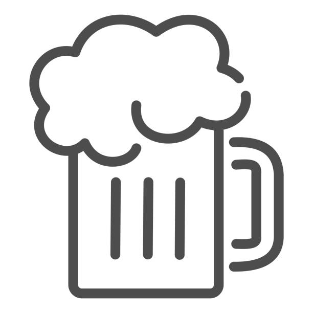 ビールマグラインアイコン。白に隔離された泡ベクトルのイラストとビールのガラス。アルコール飲料アウトラインスタイルのデザイン、ウェブとアプリ用に設計されたeps 10。 - beer beer glass drink alcohol点のイラスト素材／クリップアート素材／マンガ素材／アイコン素材
