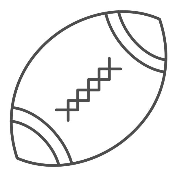 アメリカンフットボールボール細い線のアイコン。白に隔離されたラグビーボールベクトルイラスト。ステッチアウトラインスタイルのデザインを持つ楕円形のボールは、ウェブとアプリ用� - football outline lace vector点のイラスト素材／クリップアート素材／マンガ素材／アイコン素材