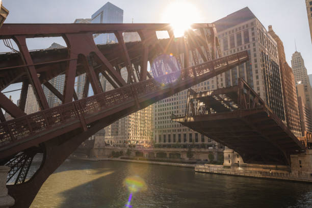 시카고 - chicago illinois chicago river bridge 뉴스 사진 이미지