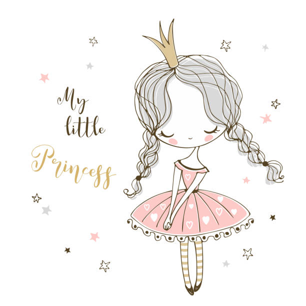 ilustrações, clipart, desenhos animados e ícones de princesa pequena bonito no estilo de doodle. vetor. - fairy cartoon baby girls little girls