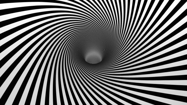 гипнотическая спираль, черно-белый психоделический вихрь - illusion spiral black white стоковые фото и изображения