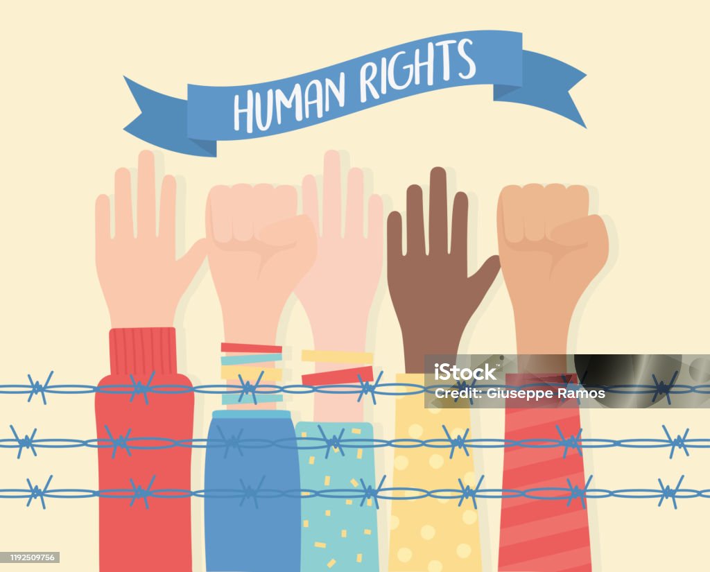Single Hand Raised Human Rights Image Human Rights Raised And Fist Hands Diversity Behind Barbed Wire Stock ...