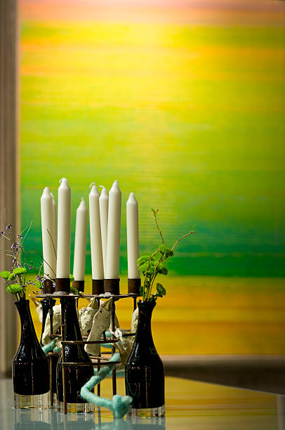 candles and plants stock photo