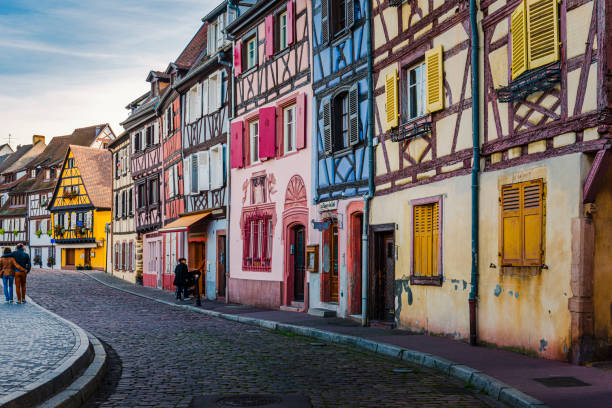 Colmar, France - December 21, 2023: Alsasian buildings and building Pfister - right (1537)
