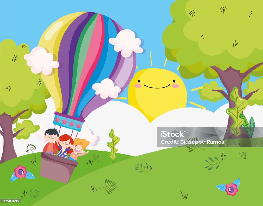Ngày Vui Trẻ Em Trẻ Nhỏ Trong Lĩnh Vực Khinh Khí Cầu Sky Cartoon Hình minh  họa Sẵn có - Tải xuống Hình ảnh Ngay bây giờ - iStock