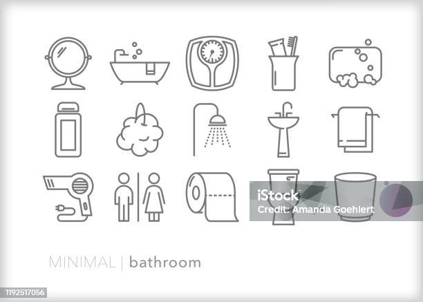 バスルームラインアイコンセット - アイコンのベクターアート素材や画像を多数ご用意 - アイコン, トイレ, お手洗い