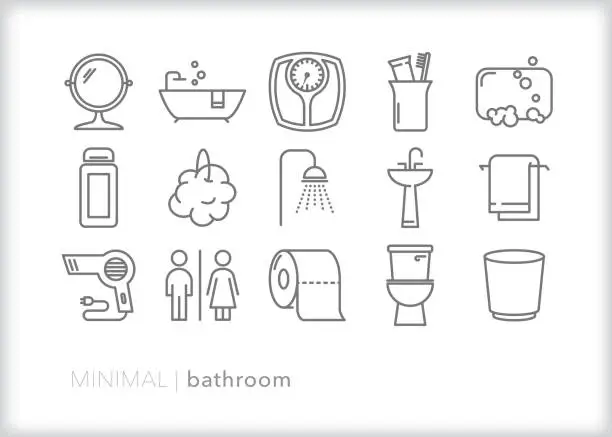 Vector illustration of Bathroom line icon set
