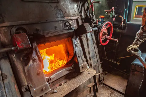 Steam Locomotive, Engineer's Cab with Firehole Door and Boile,Primorska, Slovenia,Europe