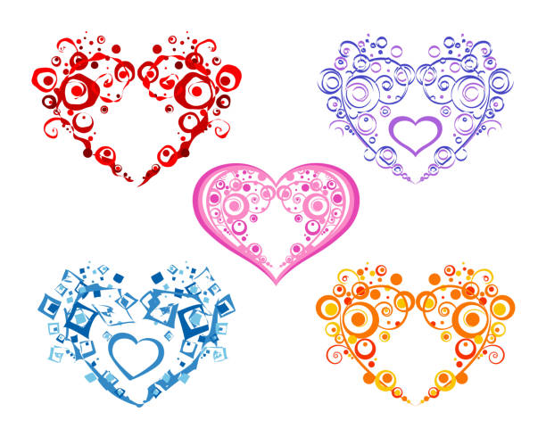 verziertes herzset - ornate swirl heart shape beautiful stock-grafiken, -clipart, -cartoons und -symbole