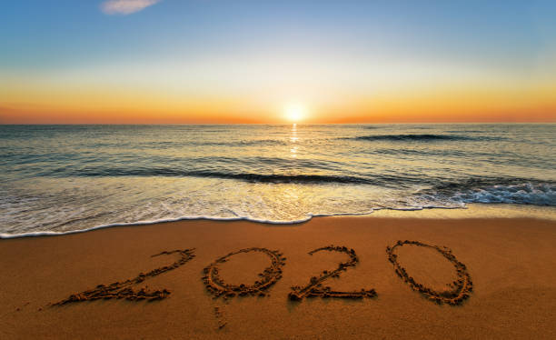 istock Welcome 2020 written on the sand beach. 1192529502