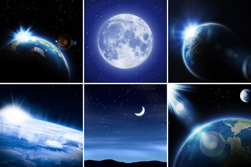 Collection of Planet Earth, Moon and Sun in Space.\nElements of this images furnished by NASA.