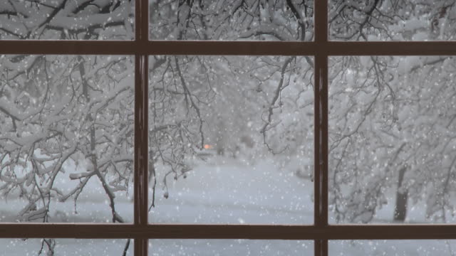 Christmas scene. Beautiful winter landscape with falling snow. 4K stock video