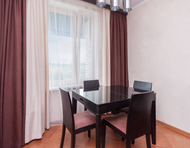 Interior design modern dining room clean new house with one table and four chairs