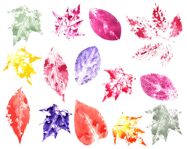 istock Watercolor autumn leaves textured stamps 1192545381