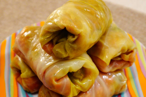 istock Sauerkraut raw rolls on the plate close up 1192545992