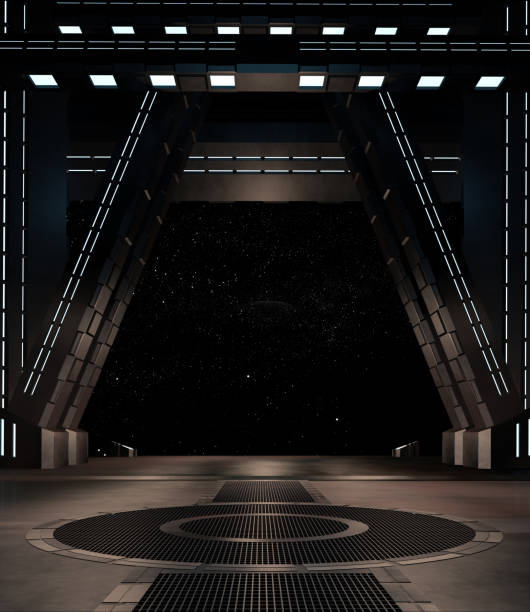istock sci fi  corridor with view of space galaxy 3d rendering 1192546391