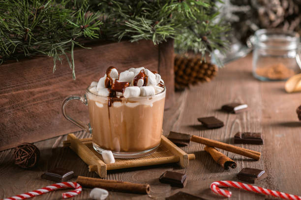 istock Glass cup of hot chocolate with marshmallows 1192550227