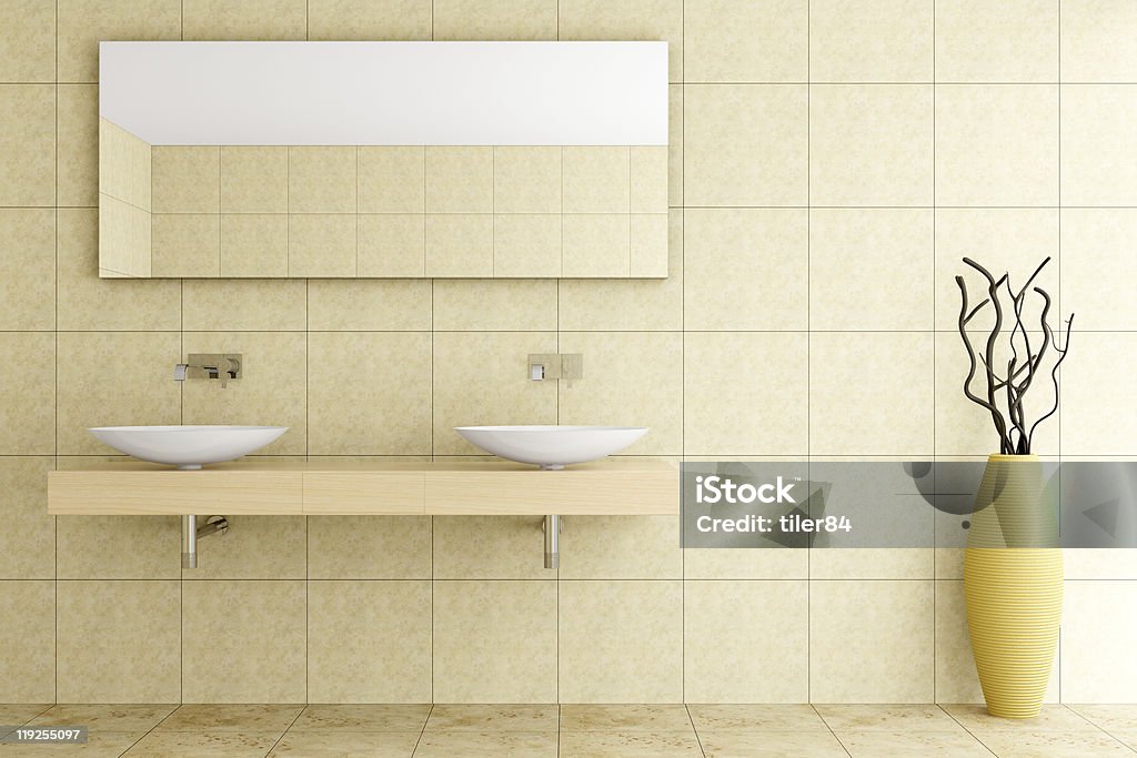Nowoczesna łazienka z Beżowy płytek na ściany i podłogi - Zbiór zdjęć royalty-free (Bateria - Wyposażenie)