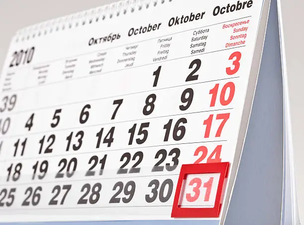 Photo of October calendar showing the 31st prominently