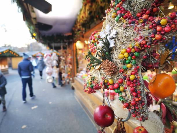 Christmas tree ornaments for sale at the Christmas Markets in Vienna - Austria stock photo