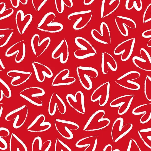 Vector illustration of Vector romantic seamless pattern with hand drawn hearts on lava red.