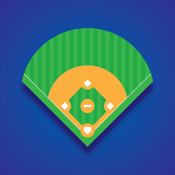 Baseball Diamond Icon Flat Vector illustration of a baseball diamond against a blue background in flat style. softball homerun stock illustrations