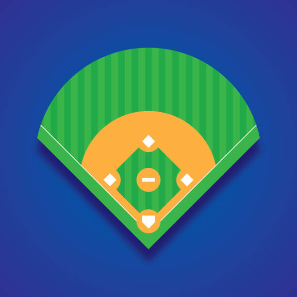 Baseball Diamond Icon Flat Vector illustration of a baseball diamond against a blue background in flat style. 1st base illustrations stock illustrations