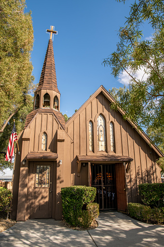 Las Vegas, NV / USA - November 25, 2019: Exterior of the famous Little Church of the West Wedding Chapel, an iconic landmark in Las Vegas.