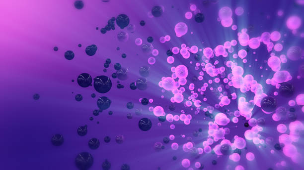 istock Flying pink and purple 3D spheres in empty space. 1192566662