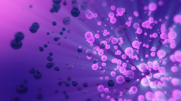 istock Flying pink and purple 3D spheres in empty space. 1192566675
