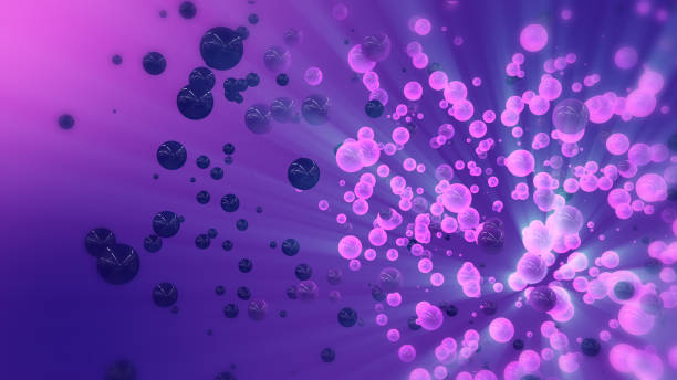 istock Flying pink and purple 3D spheres in empty space. 1192566710