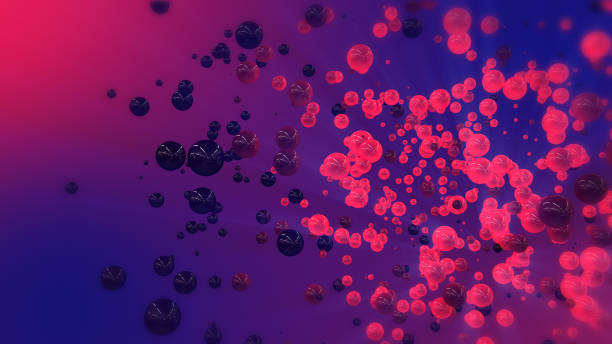 istock Flying red and blue 3D spheres in empty space. 1192566717