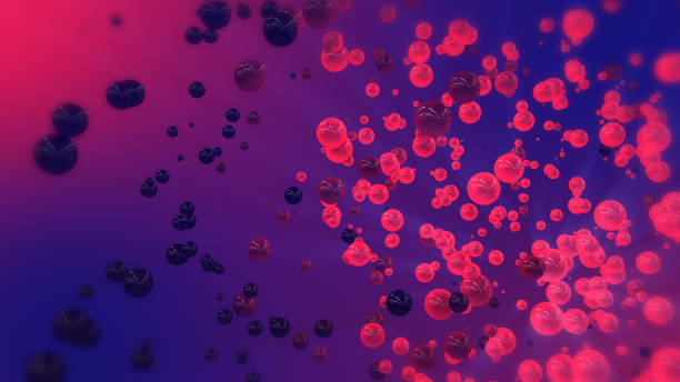 istock Flying red and blue 3D spheres in empty space. 1192566726