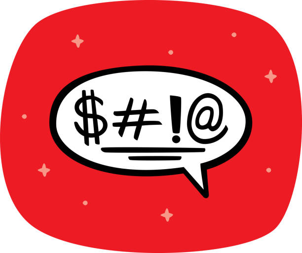 Curse Word Speech Bubble Doodle Vector illustration of a hand drawn curse word speech bubble against a red background. curse stock illustrations