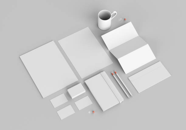 istock Base white stationery mockup template for branding identity on gray background for graphic designers presentations and portfolios. 3D rendering. 1192572586