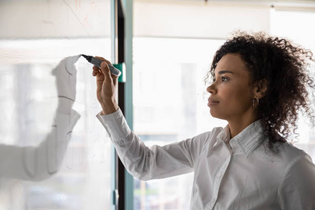 istock African American female write on board developing business plan 1192578994